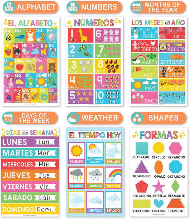 Spanish Pre-K Kit, Colorful 12 Poster Pack