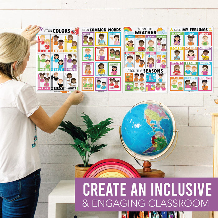 ASL Sign Language Kit: Colorful 8 Poster Set
