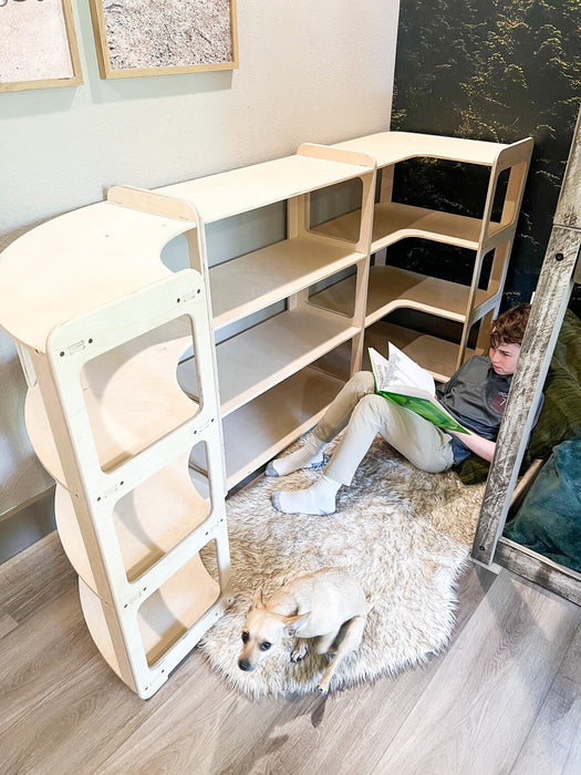 JERRY - Montessori Toy Shelf - Toddler Corner Toy Shelf - Montessori Wooden Furniture