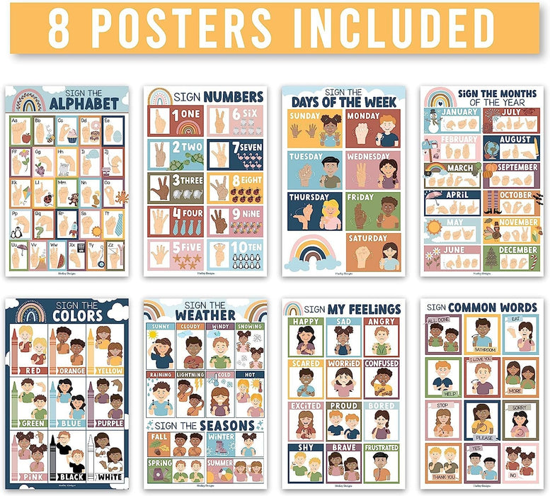 ASL Sign Language Kit: Boho 8 Poster Set