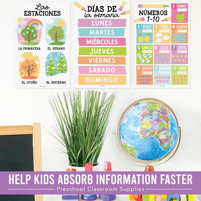 Spanish Pre-K Kit, Colorful 12 Poster Pack