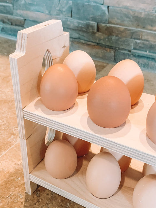 Rora's Roost Fresh Egg Holder Countertop Storage - Stackable Wooden Egg Holder for Various Egg Sizes - Egg Rack for Fresh Eggs w/Ergonomic Handles - Farmhouse