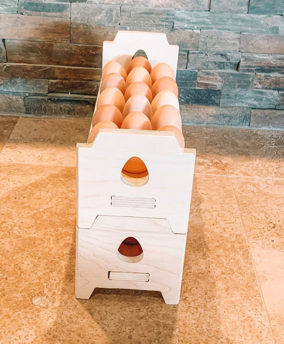 Wooden Egg Holder Countertop, 4 Egg Storage Trays Stackable for 40 Fresh  Eggs, E