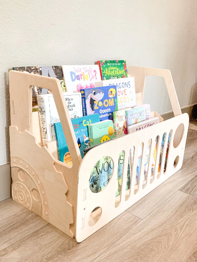 AARON -Truck Bookshelf - Montessori Bookshelf - Toddler Bookcase - Montessori Furniture - Wrangler Accessories - Wooden Bookshelf