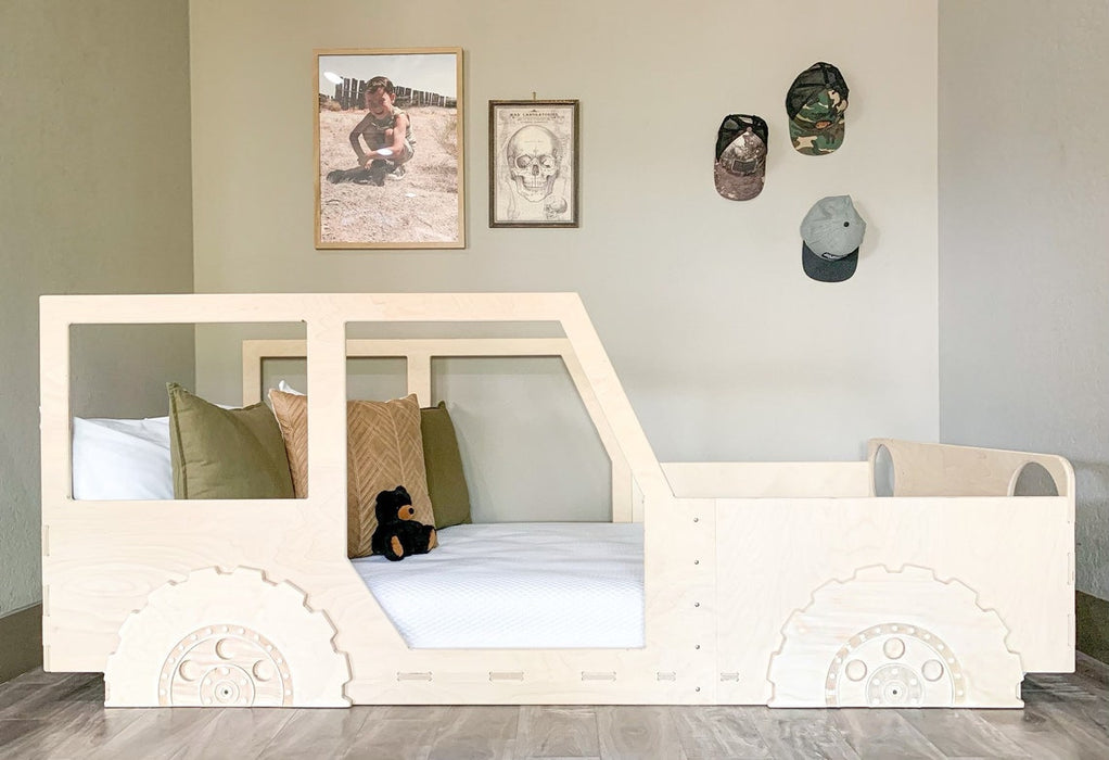 TWIN size TRISTAN - Kids Wooden Truck Bed - Wooden Furniture - Montessori Floor Bed - Montessori Bed Twin