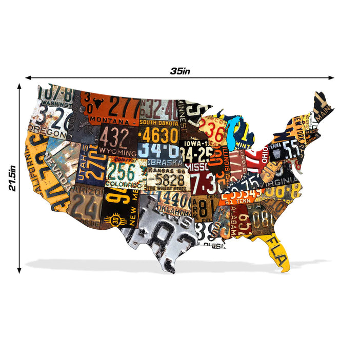 Vintage License Plate Map Sign - Metal Dibond Print - Rustic License Plates - Garage Art - USA Metal Print