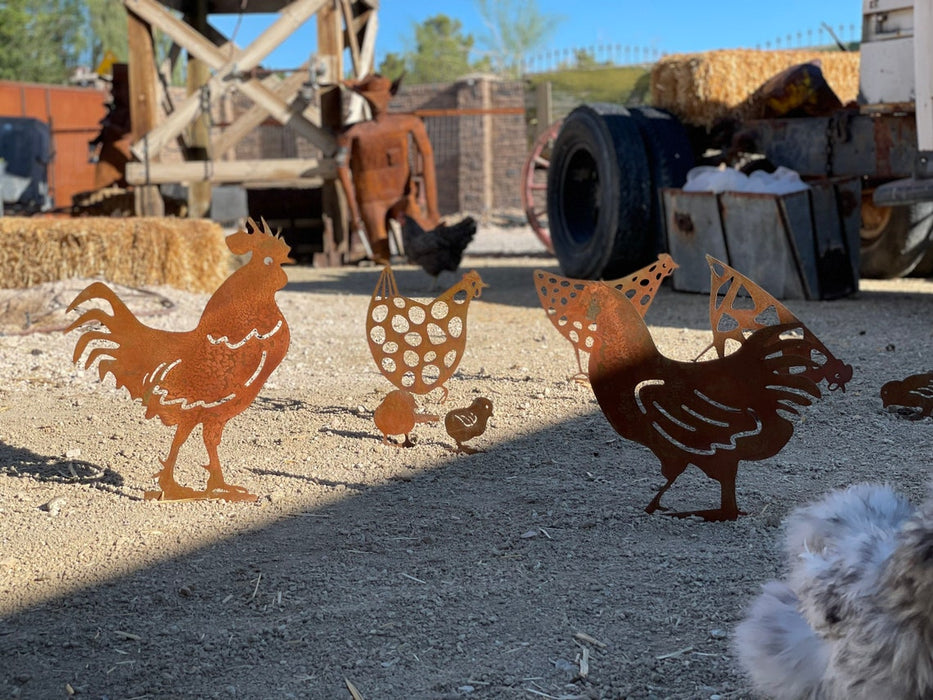 Metal Yard Chickens - Chicken Garden Art - Yard Art - Complete Chicken Family of 8 - Chicken Family Farm