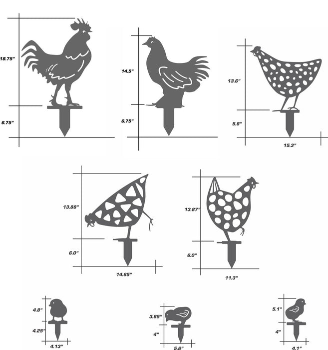 Metal Yard Chickens - Chicken Garden Art - Yard Art - Complete Chicken Family of 8 - Chicken Family Farm