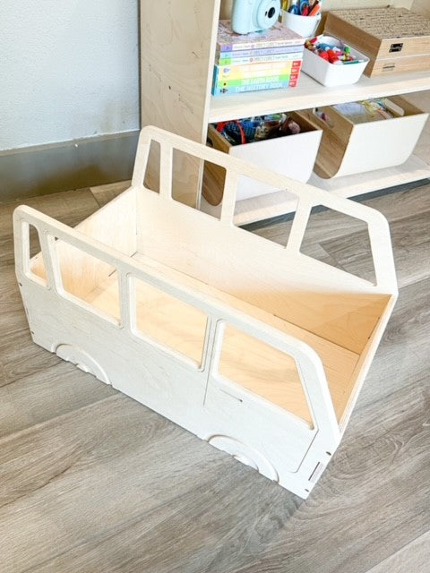 ARLO - Wagon Bus Toy Organizer - Toddler Toy Storage - VW- Montessori Wooden Furniture – Playroom Storage