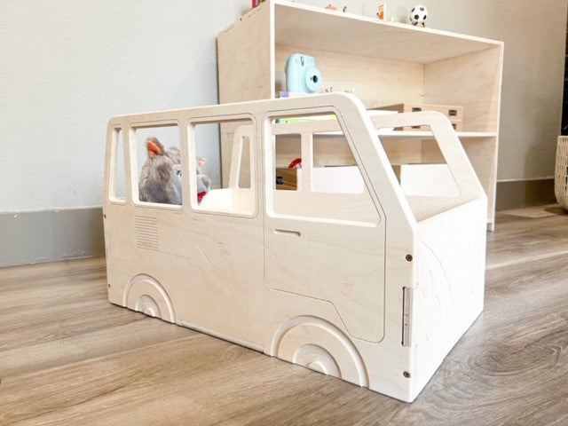 ARLO - Wagon Bus Toy Organizer - Toddler Toy Storage - VW- Montessori Wooden Furniture – Playroom Storage