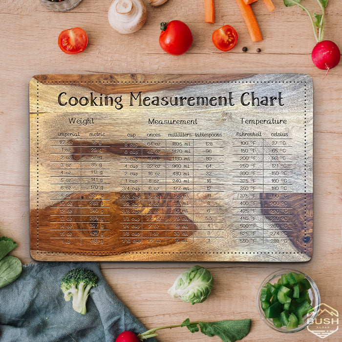 Premium Cutting Board - 10x15x1" Thick Butcher Block - Striped Cutting Board - Valentines Day Gift for Him Unique - Engraved Measurement Chart