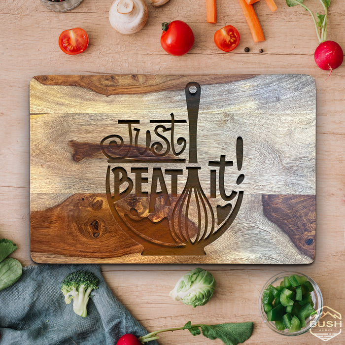 Premium Cutting Board - 10x15x1" Thick Butcher Block - Striped Cutting Board - Valentines Day Gift for Him Unique - Engraved Just Beat It