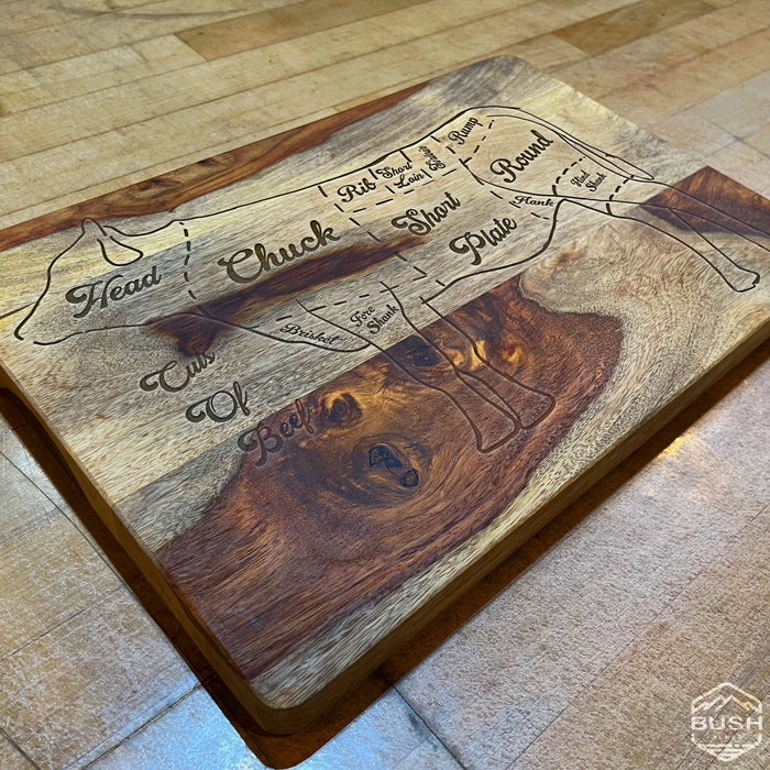 Premium Cutting Board - 10x15x1" Thick Butcher Block - Striped Cutting Board - Valentines Day Gift for Him Unique - Engraved Cuts of Beef
