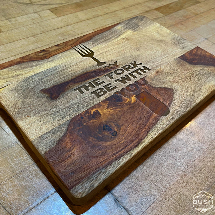 Premium Cutting Board - 10x15x1" Thick Butcher Block - Striped Cutting Board - Valentines Day Gift for Him Unique - Engraved May The Fork Be With You