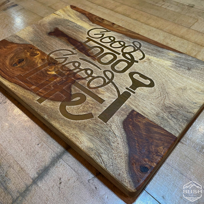 Premium Cutting Board - 10x15x1" Thick Butcher Block - Striped Cutting Board - Valentines Day Gift for Him Unique - Engraved Good Food Good Life