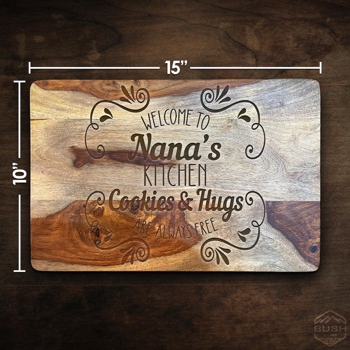 Premium Cutting Board - 10x15x1" Thick Butcher Block - Striped Cutting Board - Valentines Day Gift for Him Unique - Engraved Nanas Kitchen