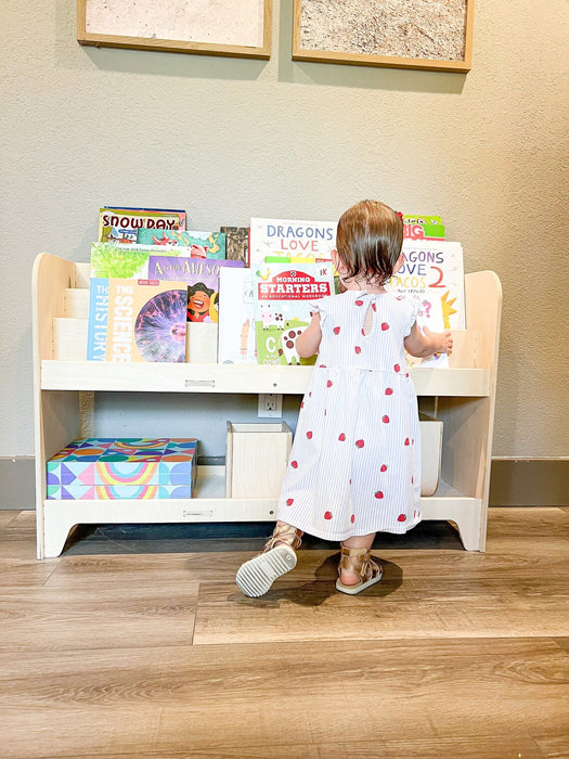 FRANK - Large 3 Shelf Montessori Bookshelf Toyshelf Combo - Montessori Shelf - Toddler Furniture - Toy Shelf with Hidden Back Storage
