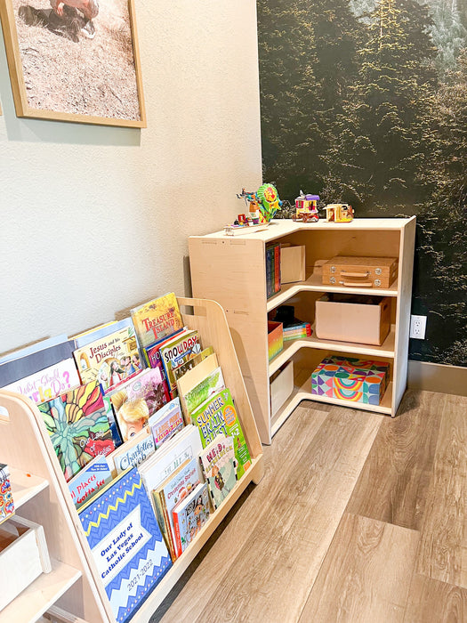 JARED - Toddler Corner Toy Shelf - Montessori Wooden Furniture - Nursery Gift - Corner Toy Storage