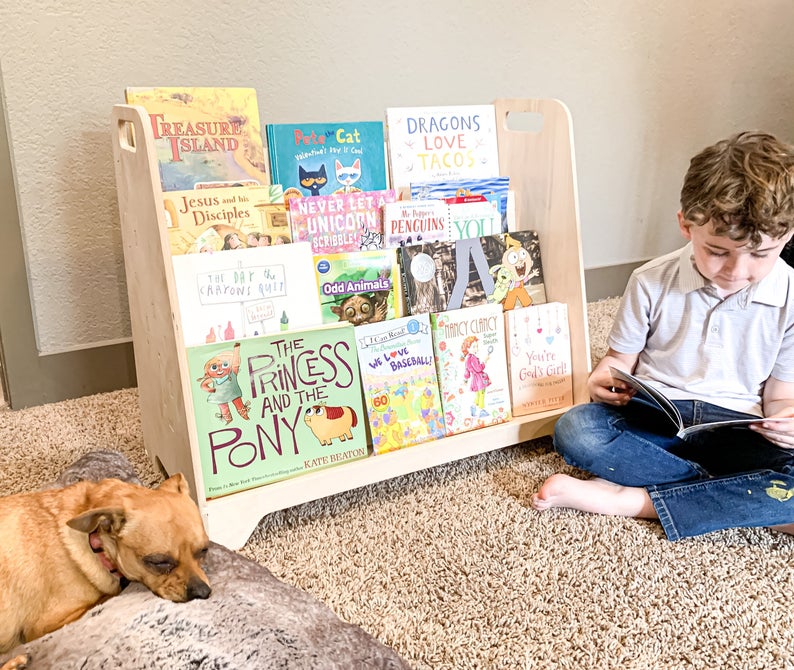 TOMI - Large Montessori Bookshelf - Toddler Bookcase - Kids Library - Montessori Wooden Furniture - Nursery Gift -  Wooden Bookshelf