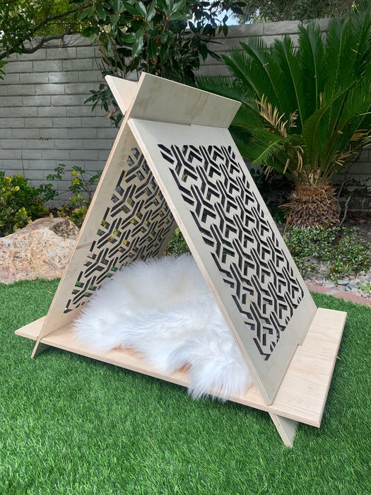 Modern Pet Teepee - Handcrafted - Wood Cat House - Small Dog House - Rabbit Hutch - Easy Assembly