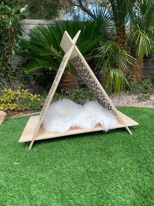 Modern Pet Teepee - Handcrafted - Wood Cat House - Small Dog House - Rabbit Hutch - Easy Assembly