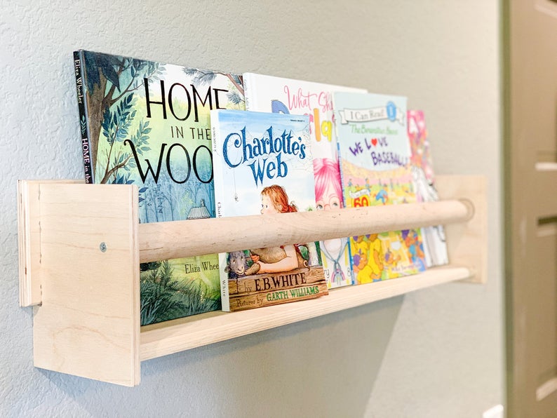 JUDE - Montessori Furniture Wooden Bookshelf - Wall Mount Hanging Shelf for Kids - Nursery Bookshelf - Book holder for Kids - Nursery Wall Decor