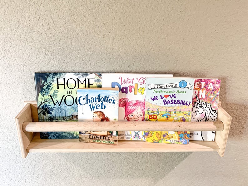 JUDE - Montessori Furniture Wooden Bookshelf - Wall Mount Hanging Shelf for Kids - Nursery Bookshelf - Book holder for Kids - Nursery Wall Decor