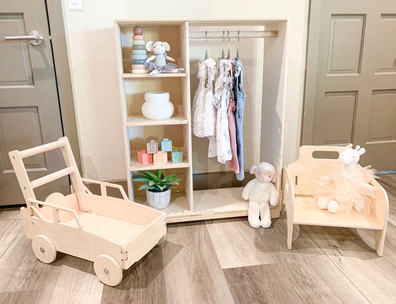 HARPER - Montessori Wardrobe Closet - Toddler Wardrobe - Kids Self Dress - Montessori Wooden Furniture - Nursery Gift - Wooden Wardrobe