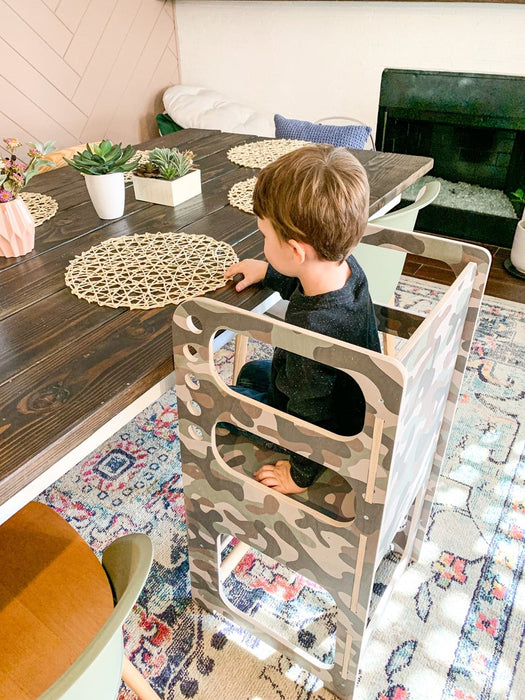 DUSTY - Toddler Stool - Printed Camo Design! - Kitchen Stool - Adjustable Helper Stool - Kitchen Step Stool - Montessori helper - Personalized Stool