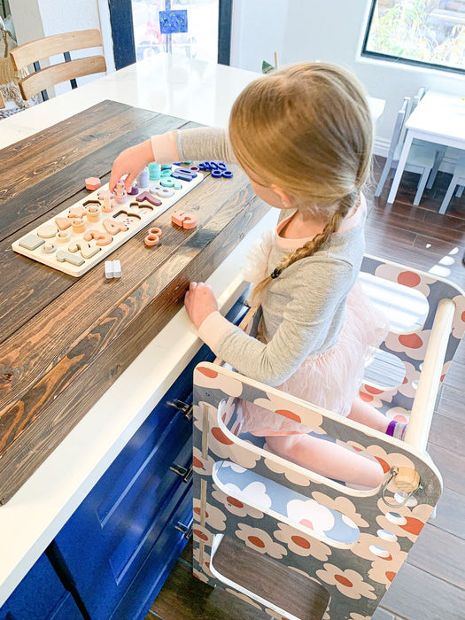 SADIE - Toddler Stool - Printed Flower Design! - Kitchen Stool - Adjustable Helper Stool - Kitchen Step Stool - Personalized Stool