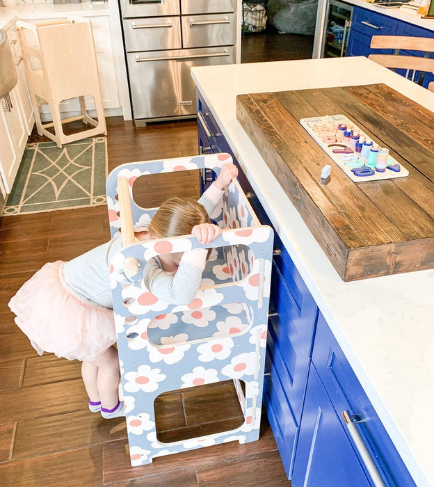 SADIE - Toddler Stool - Printed Flower Design! - Kitchen Stool - Adjustable Helper Stool - Kitchen Step Stool - Personalized Stool