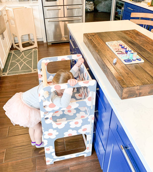 SADIE - Toddler Stool - Printed Flower Design! - Kitchen Helper - Adjustable Stool - Kitchen Step Stool - Personalized Stool