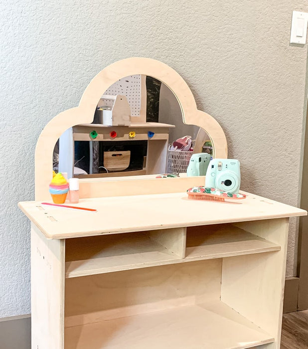 ROWAN - Vanity for Little Girls - Montessori Toddler Vanity - Kids Vanity - Montessori Wooden Furniture - Nursery Gift - Wooden Vanity with Stool for Kids