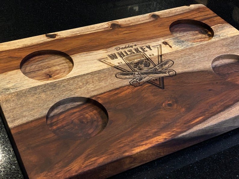 Whiskey Flight Board - Handcrafted Hardwood - Bourbon Flight - Whisky Tray - Bourbon Gifts - Whiskey Glasses - Whisky Gifts - Personalize