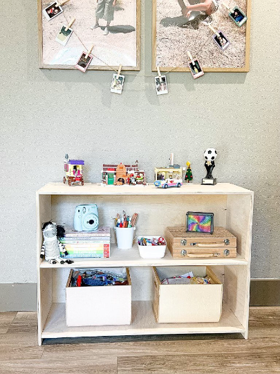 JAMES - 2 Shelf 36" wide Montessori Toy Shelf - Toddler Toy Shelf - Montessori Toys 2 Year Old - Wooden Toyshelf