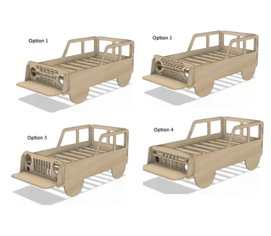 Crib Size Truck Bed with bench - MULTIPLE GRILLE OPTIONS available - Children’s Floor Bed - Truck Bed for Kids