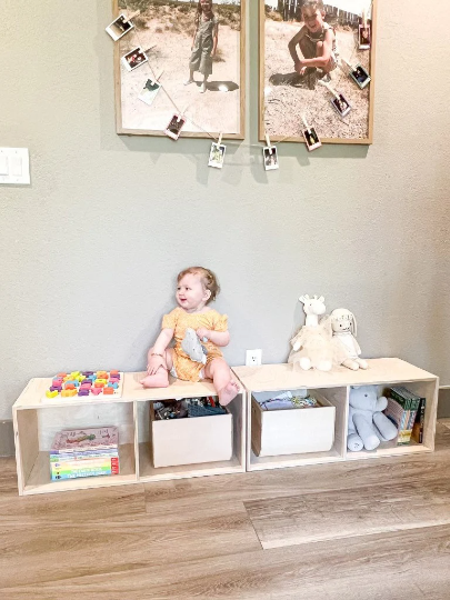 PARKER - Set of 2 Montessori Storage Cubes - Toddler Storage Bench - Modular Wooden Furniture