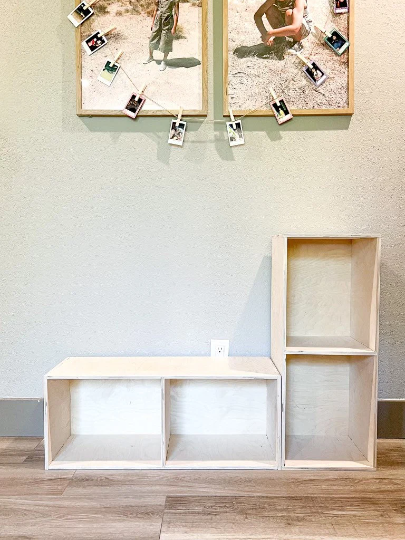 PARKER - Set of 2 Montessori Storage Cubes - Toddler Storage Bench - Modular Wooden Furniture
