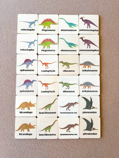 Montessori Wooden Dinosaur Game - Dinosaur Memory Cards - Memory Game for Toddlers - Educational Wood Toys
