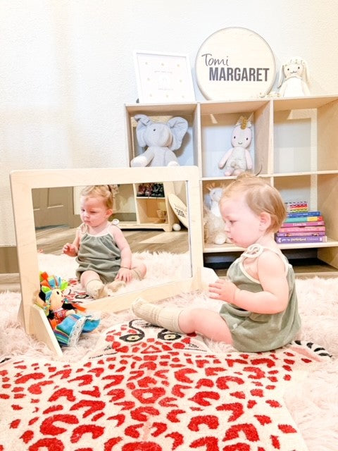HEATHER - Adjustable Montessori Mirror - Toddler Mirror - Wood Floor Mirror - Montessori Toys 2 Year Old - Kids Entryway Mirror