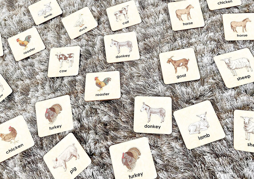 Montessori Wooden Farm Animal Game - Animal Memory Cards