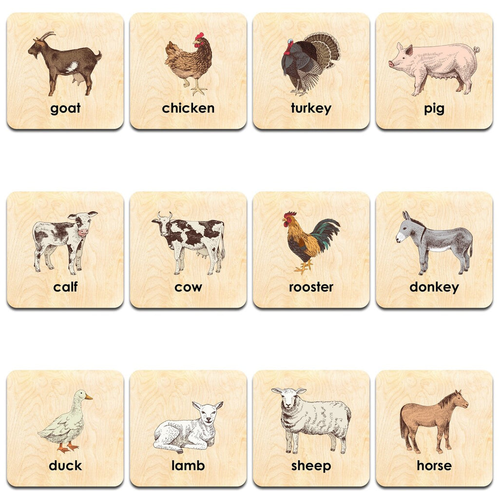 Wooden memory cheapest game farm animals