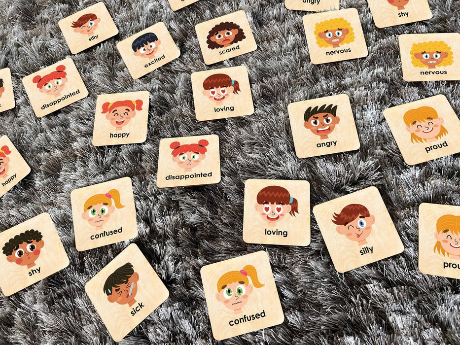 Montessori Wooden Emotions Game - Memory Learning Cards - Emotion Game for Toddlers