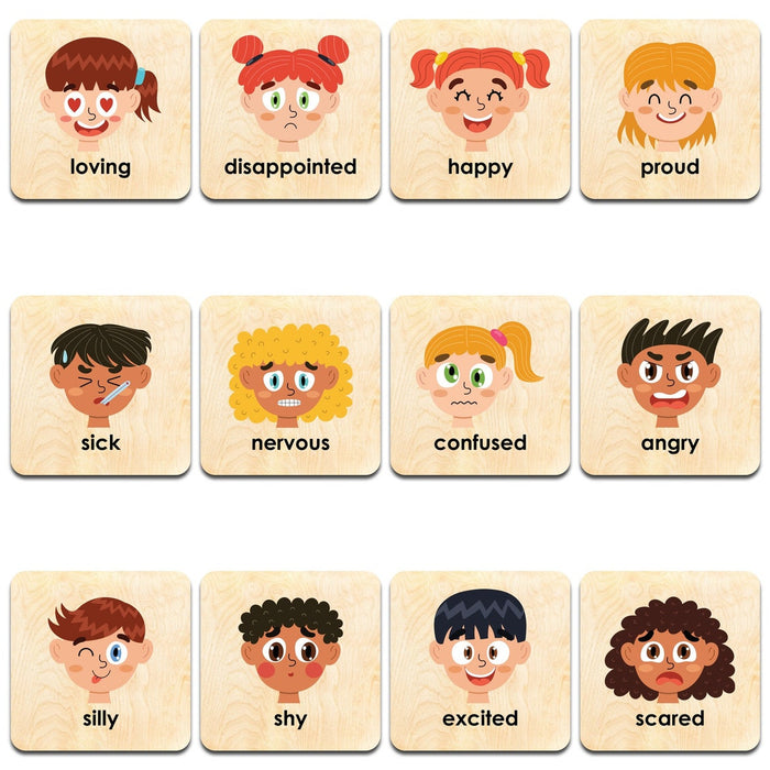 Montessori Wooden Emotions Game - Memory Learning Cards - Emotion Game for Toddlers