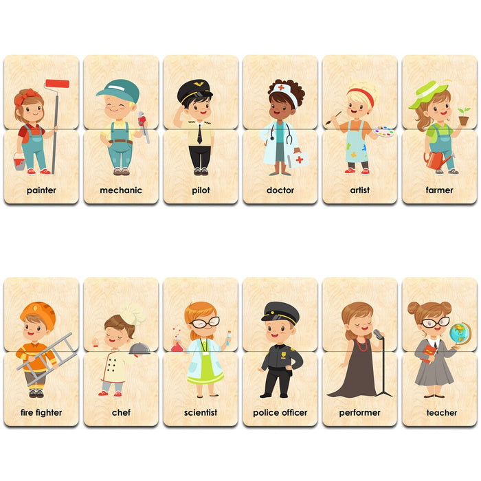 Montessori Wooden Professions Game - Memory Learning Cards