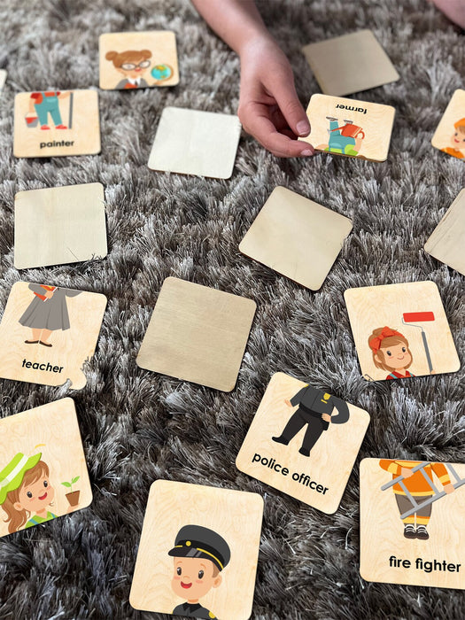 Montessori Wooden Professions Game - Memory Learning Cards