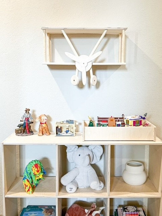 HUGHES - Airplane Wall Shelf - Montessori Shelf - Toddler Shelf - Wall Mounted Shelf - Kids Room Decor - Biplane Shelf