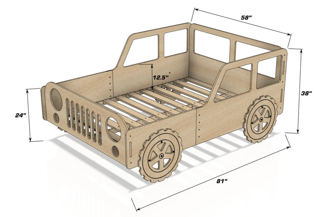 ELORIE - FULL Size Truck Bed- Kids Wooden 4x4 Truck Bed