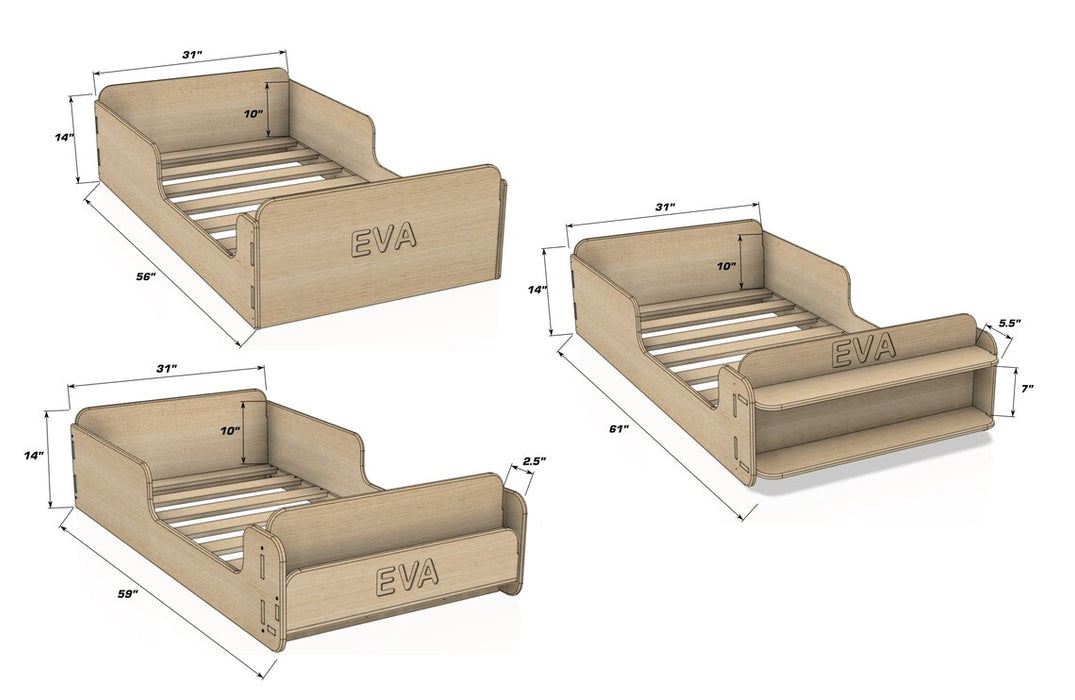 EVA - TWIN Size bed- Montessori Floor Bed -Wooden Furniture Children’s Floor Bed