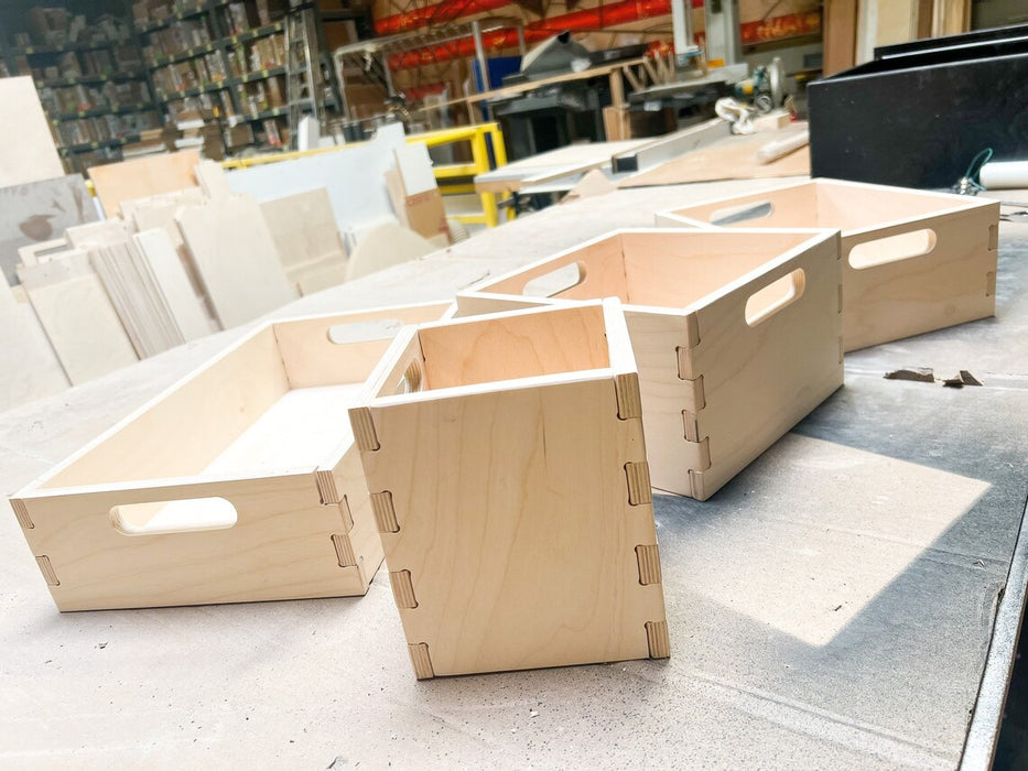 DANI- Set of 4 Montessori Storage Bins - Wooden Storage Boxes - Modular Wooden Furniture